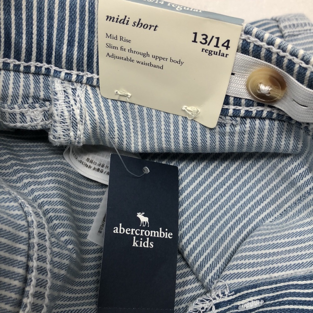 Abercrombie Kids Shorts Mid Rise Midi 13/14 Regular Blue & White Stripe Denim - Picture 5 of 15